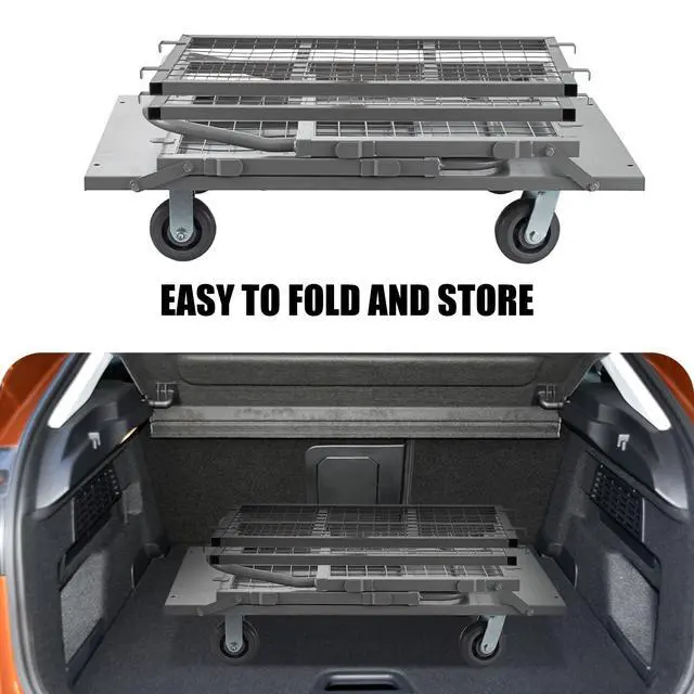 Alt view image 5 of 6 - Platform Truck Cart with Cage, 5 in 1 Heavy Duty Platform Carts with Cage 2000 LBS Capacity Foldable Push Cart Dolly with 5" Casters for Groceries/Garage/Warehouse