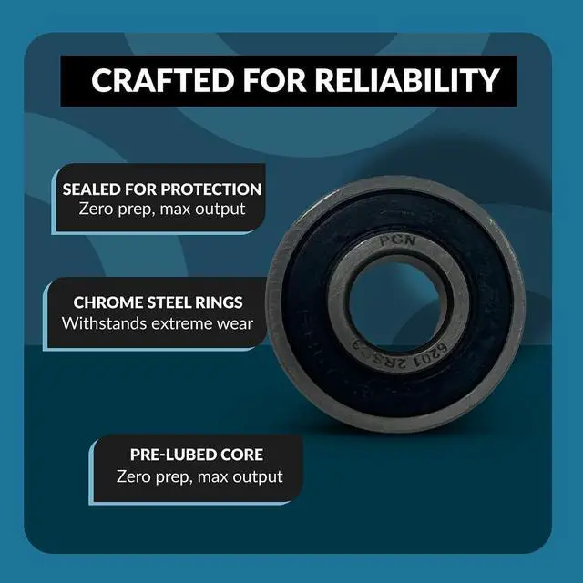 Alt view image 4 of 6 - PGN (100 Pack) 6201-2RS Bearing - Lubricated Chrome Steel Sealed Ball Bearing - 12x32x10mm Bearings with Rubber Seal & High RPM Support