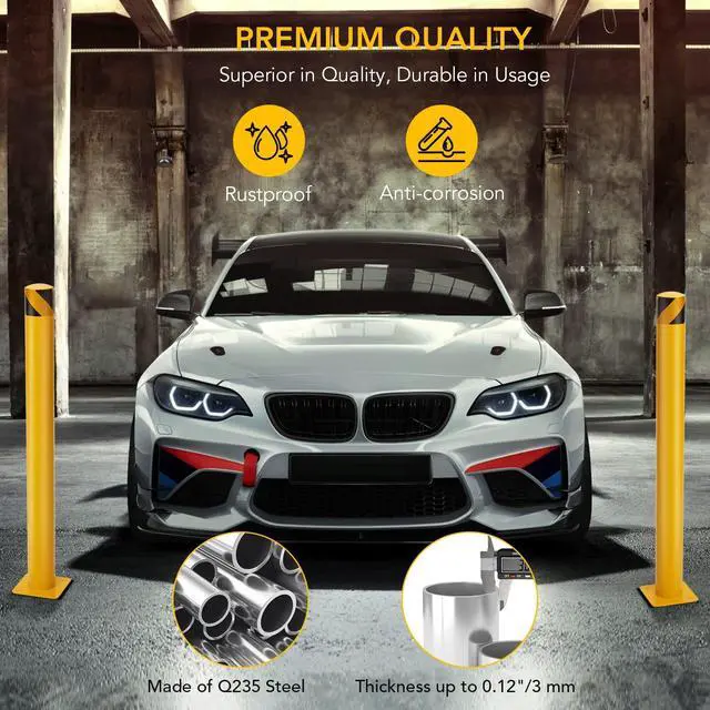 Alt view image 6 of 6 - Safety Bollard, 6 Packs 42 Inch Height Bollard Post, 4.5 Inch Diameter, Yellow Safety Steel Bollard Post, with 24 Anchor Bolts, for Traffic Control, Driveway Barrier, Parking Pole