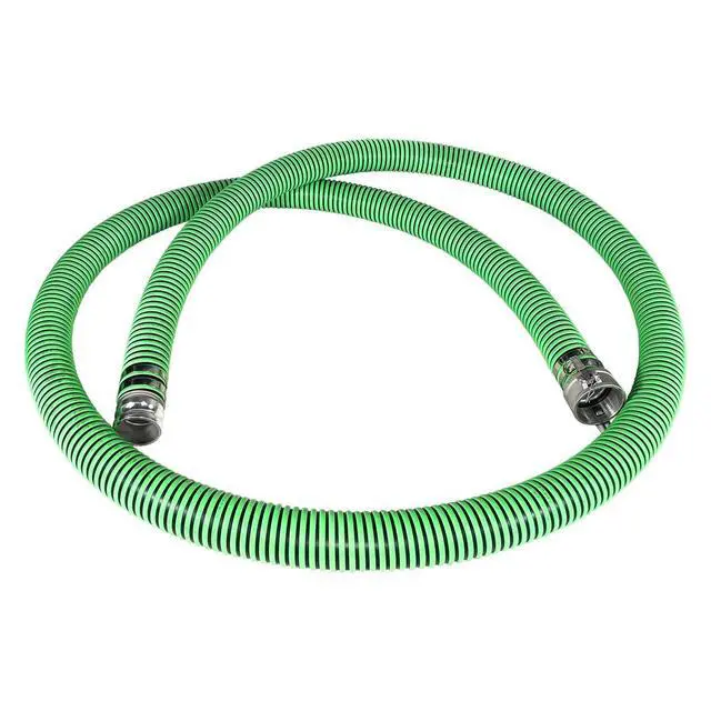 Alt view image 2 of 6 - Heavy Duty EPDM All Weather Suction Hose Assembly, Black Tube, Lime Green Helix, 3" Inside Diameter Hose with Male x Female Cam and Groove Fittings Installed, 20 ft Length