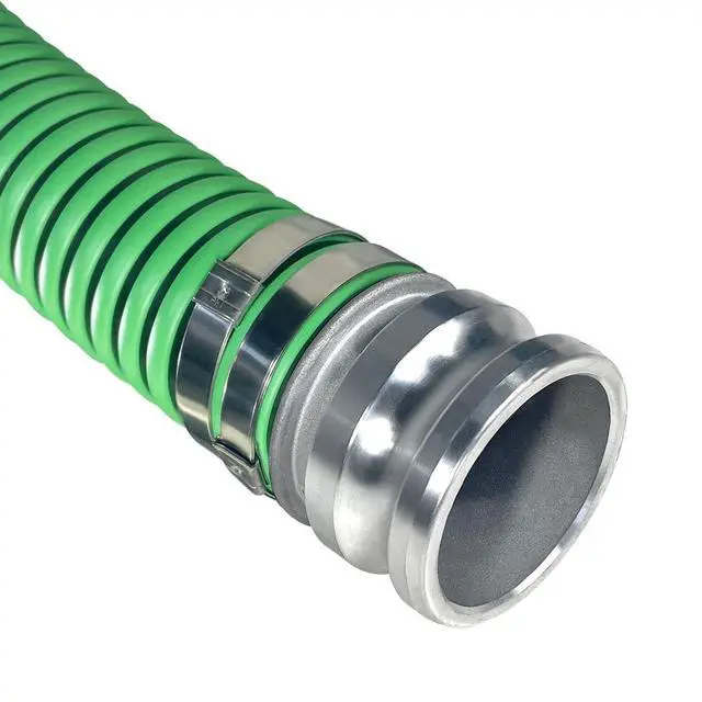 Alt view image 5 of 6 - Heavy Duty EPDM All Weather Suction Hose Assembly, Black Tube, Lime Green Helix, 3" Inside Diameter Hose with Male x Female Cam and Groove Fittings Installed, 20 ft Length