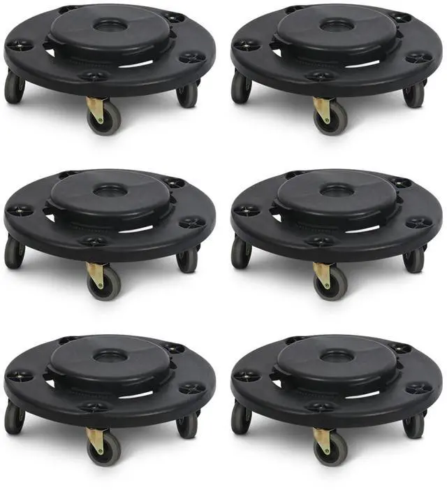 Main image of Trash Can Dolly with Wheels Black Garbage Can Wheels Transports 20 Gallon 32 Gallon 44 Gallon and 55 Gallon Brute Trash Can Dolly for Restaurants Offices Commercial Environments, 6 Pack