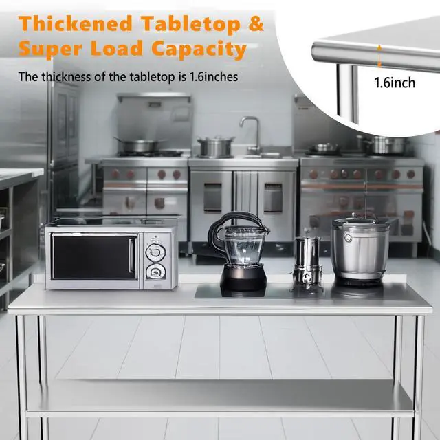 Alt view image 5 of 6 - 72'' x 24'' Stainless Steel Table for Prep & Work,Commercial Worktables & Workstations,Heavy Dut Metal Table with Adjustable UnderShelf & Backsplash for Kitchen, Restaurant,Home,Hotel