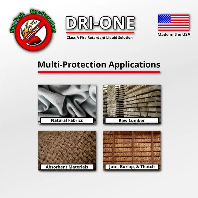 Alt view image 6 of 6 - Fire Retardant Spray Liquid Solution for Natural Textiles, Raw Wood, Absorbent Materials & More - Class A Flame Retardant -Eco Safe - NFPA 701- ASTM E84-5 Gallon pail of DRI-ONE®