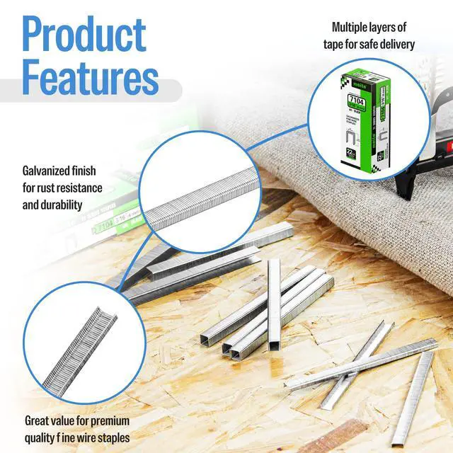 Alt view image 4 of 6 - 71/04 22 Gauge 71 Series 3/8-Inch (9.1 mm) Crown 3/16-Inch (4 mm) Leg Length Galvanized Upholstery Staples for MT7105 Stapler, 10,020 Counts/Box (1 Case - 20 Boxes)