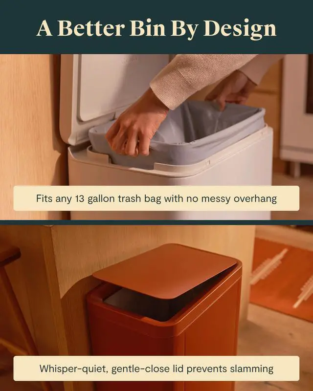 Alt view image 5 of 6 - 45L Rectangular Step Trash Can - 13 Gallon Stainless Steel Trash Can with Quiet Close Lid and Fingerprint-Resistant Finish - Clay