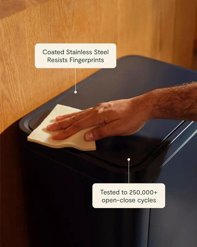 Alt view image 6 of 6 - 45L Rectangular Step Trash Can - 13 Gallon Stainless Steel Trash Can with Quiet Close Lid and Fingerprint-Resistant Finish - Clay