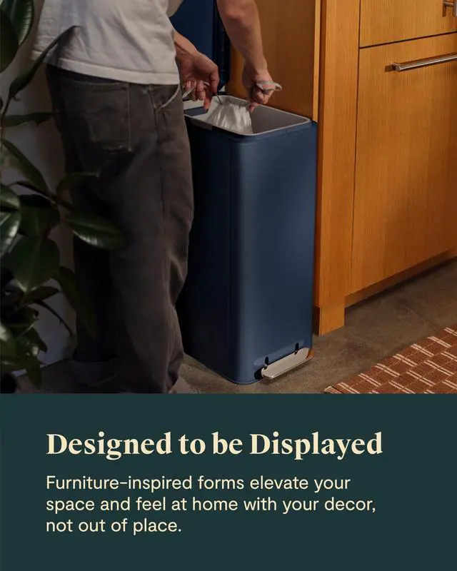 Alt view image 4 of 6 - 45L Slim Step Trash Can - 13 Gallon Stainless Steel Trash Can with Quiet Close Lid and Fingerprint-Resistant Finish - Clay