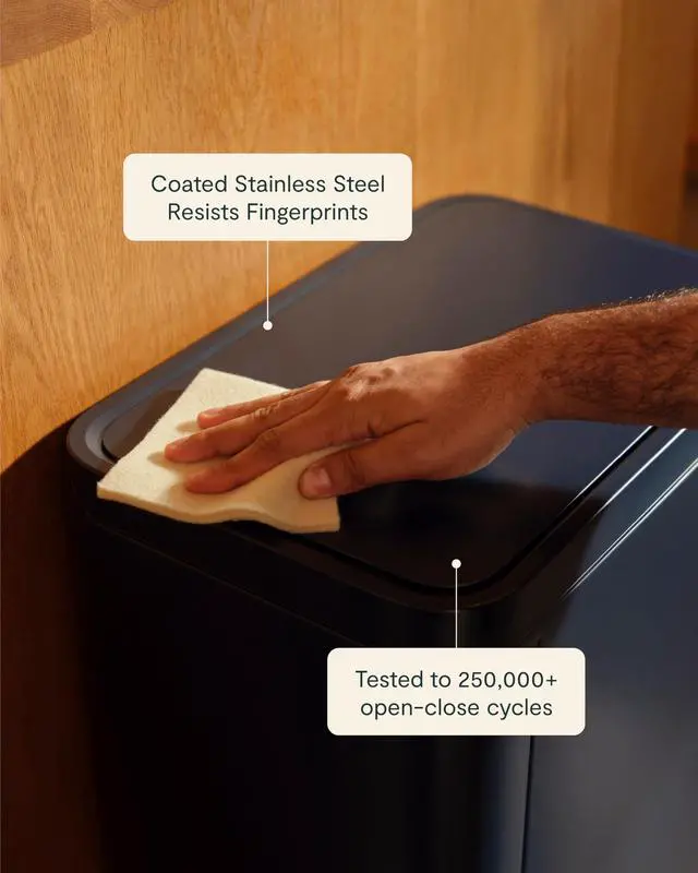 Alt view image 6 of 6 - 45L Slim Step Trash Can - 13 Gallon Stainless Steel Trash Can with Quiet Close Lid and Fingerprint-Resistant Finish - Clay