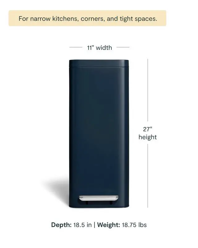 Alt view image 2 of 6 - 45L Slim Step Trash Can - 13 Gallon Stainless Steel Trash Can with Quiet Close Lid and Fingerprint-Resistant Finish - Midnight