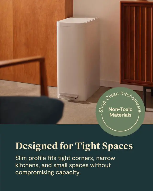 Alt view image 3 of 6 - 45L Slim Step Trash Can - 13 Gallon Stainless Steel Trash Can with Quiet Close Lid and Fingerprint-Resistant Finish - Midnight
