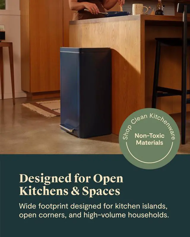 Alt view image 3 of 6 - 45L Rectangular Step Trash Can - 13 Gallon Stainless Steel Trash Can with Quiet Close Lid and Fingerprint-Resistant Finish - Emerald