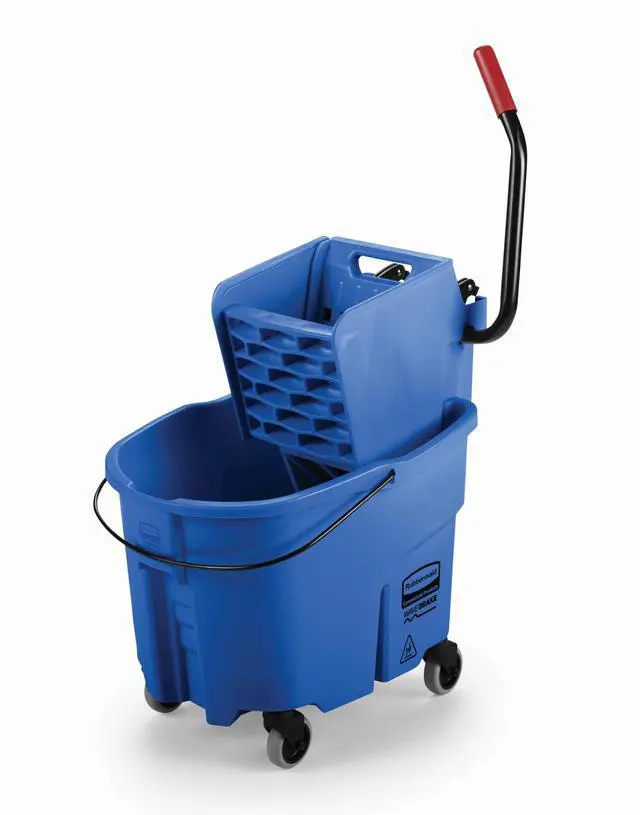 Main image of WaveBrake 35 QT Side-Press Mop Bucket and Wringer Combo on Wheels, Blue, for Heavy-Duty Floor Cleaning