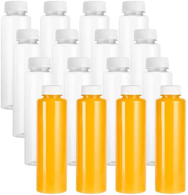 Main image of 16 Ounce Juice Bottles, 100 Disposable Clear Bottle With Caps - White Plastic Caps Included, Round, Clear Plastic Bottles For Juicing, Perfect For Juice Shops, Cafes And More