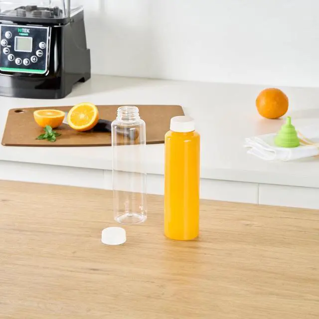 Alt view image 3 of 6 - 16 Ounce Juice Bottles, 100 Disposable Clear Bottle With Caps - White Plastic Caps Included, Round, Clear Plastic Bottles For Juicing, Perfect For Juice Shops, Cafes And More