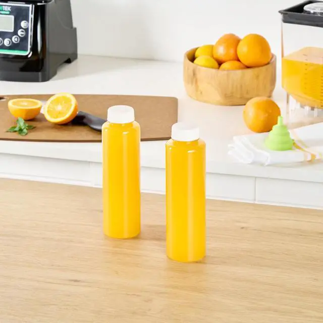 Alt view image 4 of 6 - 16 Ounce Juice Bottles, 100 Disposable Clear Bottle With Caps - White Plastic Caps Included, Round, Clear Plastic Bottles For Juicing, Perfect For Juice Shops, Cafes And More