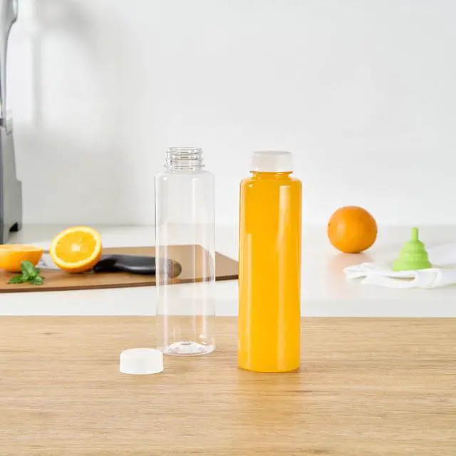 Alt view image 6 of 6 - 16 Ounce Juice Bottles, 100 Disposable Clear Bottle With Caps - White Plastic Caps Included, Round, Clear Plastic Bottles For Juicing, Perfect For Juice Shops, Cafes And More