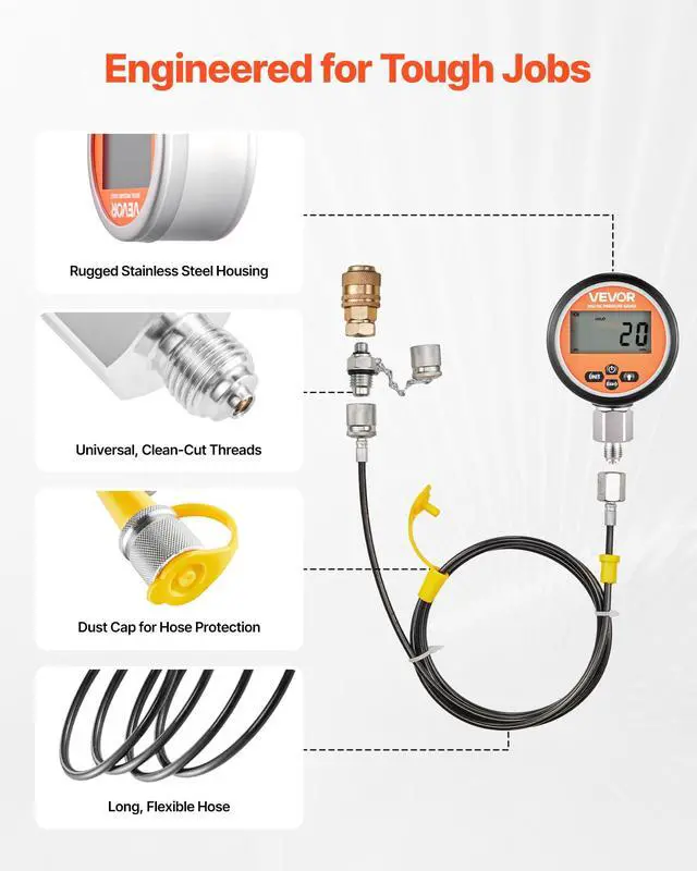 Alt view image 5 of 6 - Digital Hydraulic Pressure Test Coupling Kit, 10000 PSI Pressure Gauge Manometer Tester with 2 Gauges, 9 Test Couplings, 2 Quick-Release Couplers, 2 Hoses for Excavator Construction Machinery