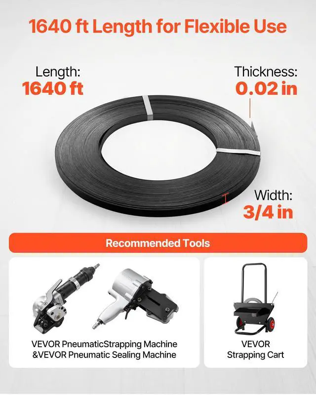Alt view image 4 of 6 - Steel Strapping Coil, 3/4 in x 0.02 in x 1640 ft, Metal Strapping Banding Roll Withstands Harsh Environment, 1700 lbs Break Strength, Heavy Duty Banding Pallet Strap Coil for Pallet Packing