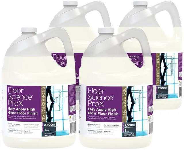 Main image of Floor Science ProX Easy Apply High Gloss Finish, 1 gal, 4 Pack | Built-in Sealer, No Buff Shine, Scuff Resistance, Black Heel Mark Removal, 20% solids