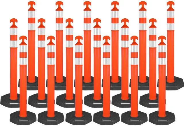 Main image of 42" Traffic Delineator Posts,18 Pack Orange Safety Cones with Reflective Collars and Weighted Base for Road Safety, Parking Lots