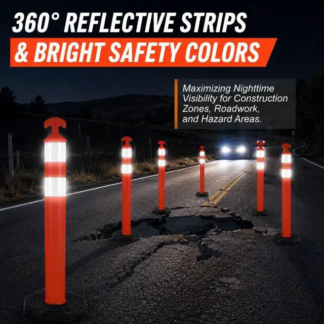Alt view image 3 of 6 - 42" Traffic Delineator Posts,18 Pack Orange Safety Cones with Reflective Collars and Weighted Base for Road Safety, Parking Lots