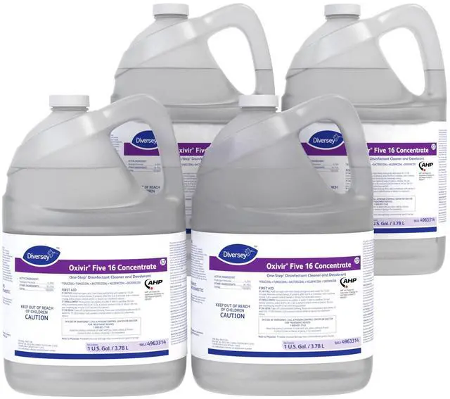 Main image of Diversey 4963314 Five 16 One-Step Hospital Strength Disinfectant Liquid Cleaner, Accelerated Hydrogen Peroxide, Concentrate, For Home & Commercial Use, 1-Gallon (Pack of 4)