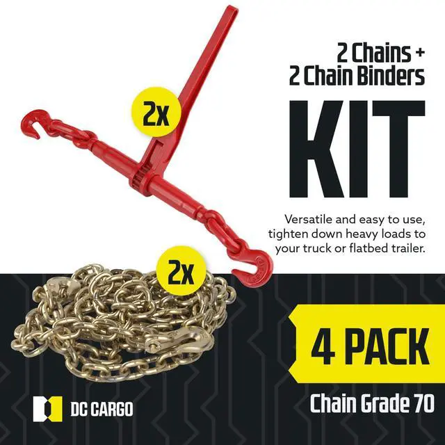 Alt view image 2 of 6 - DC Cargo Chain Binder Kit (2 Sets) | 5/16" Grade 70 Extra Long 10 Foot Chain - and Load Binder Set | Heavy Duty Ratcheting Chain and Binder | Load Chain and Binders 4,700lb Working Load Limit As Set