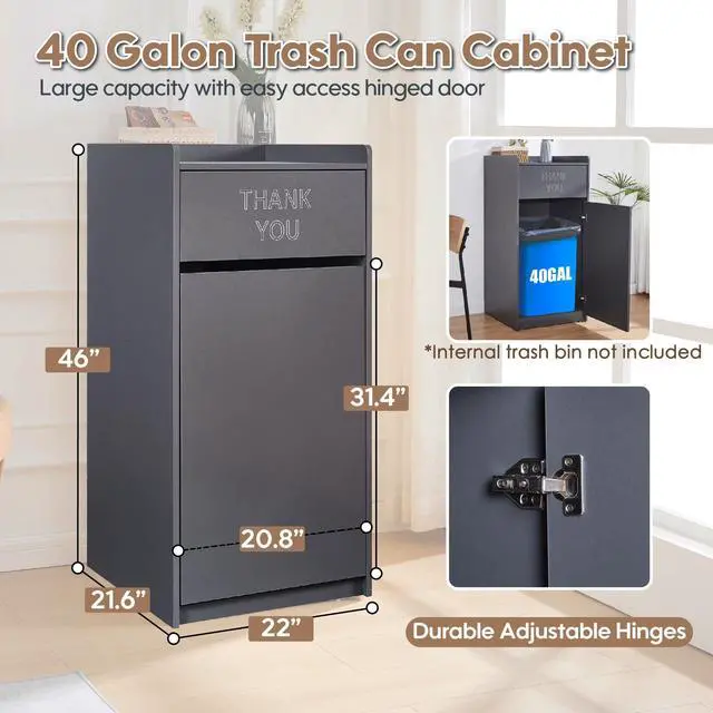 Alt view image 2 of 6 - Restaurant Trash Can Cabinet, Commercial Trash Cans 40 Gallon Wooden Trash Can and Garbage Receptacle with Tray Holder, Door, Large Trash Bin for Restaurants, Cafeteria, Kitchen, Office, School
