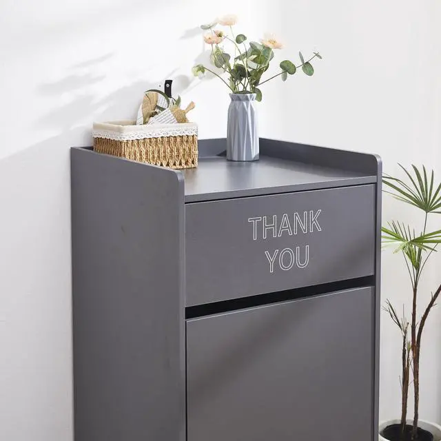 Alt view image 4 of 6 - Restaurant Trash Can Cabinet, Commercial Trash Cans 40 Gallon Wooden Trash Can and Garbage Receptacle with Tray Holder, Door, Large Trash Bin for Restaurants, Cafeteria, Kitchen, Office, School