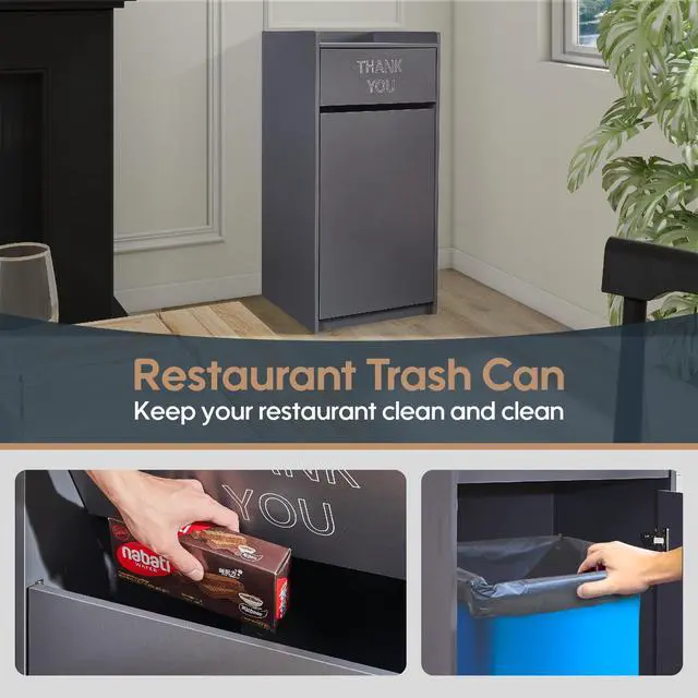 Alt view image 6 of 6 - Restaurant Trash Can Cabinet, Commercial Trash Cans 40 Gallon Wooden Trash Can and Garbage Receptacle with Tray Holder, Door, Large Trash Bin for Restaurants, Cafeteria, Kitchen, Office, School