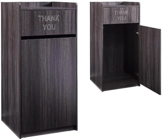 Main image of Restaurant Trash Can Cabinet, Commercial Trash Cans 40 Gallon Wooden Trash Can and Garbage Receptacle with Tray Holder, Door, Large Trash Bin for Restaurants, Cafeteria, Kitchen, Office, School, Gray