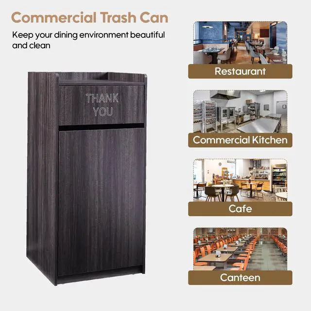 Alt view image 6 of 6 - Restaurant Trash Can Cabinet, Commercial Trash Cans 40 Gallon Wooden Trash Can and Garbage Receptacle with Tray Holder, Door, Large Trash Bin for Restaurants, Cafeteria, Kitchen, Office, School, Gray