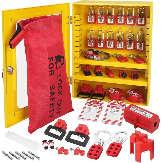 Main image of Electrical Lockout Tagout Kit, 59 PCS Safety Lockout Tagout Station with Padlocks, Hasps, Tags, Ties, Plug Lockout, Circuit Breaker Lockouts, Valve Lockouts, Cable Lockout, Lockout Bag, Box