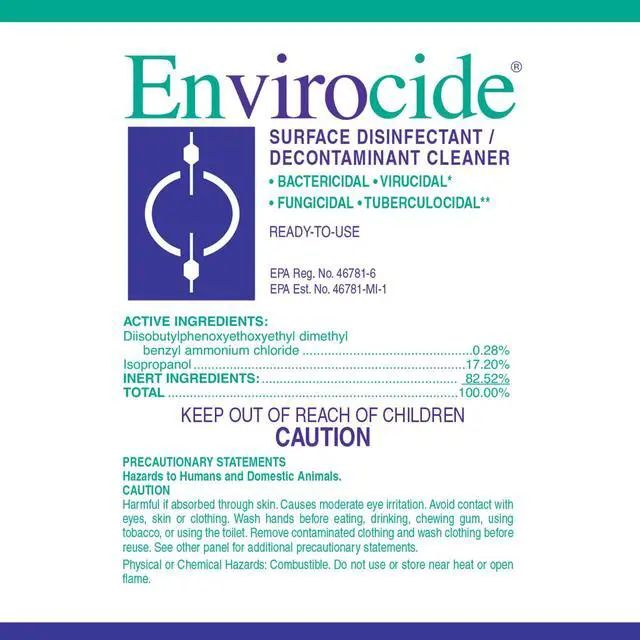 Alt view image 2 of 5 - ENVIROCIDE Surface Disinfectant Cleaner, 1GAL JUG, Alcohol Based, 13-3300 (Case of 4)
