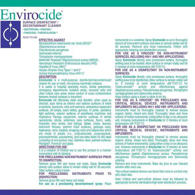Alt view image 4 of 5 - ENVIROCIDE Surface Disinfectant Cleaner, 1GAL JUG, Alcohol Based, 13-3300 (Case of 4)