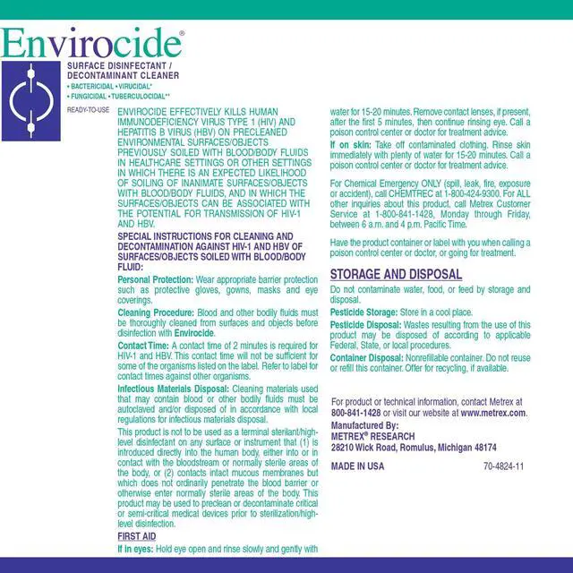 Alt view image 5 of 5 - ENVIROCIDE Surface Disinfectant Cleaner, 1GAL JUG, Alcohol Based, 13-3300 (Case of 4)