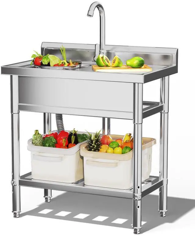 Main image of Stainless Steel Utility Sink, Freestanding Outdoor Sink Station, Small Tub for Garage, Laundry, Kitchen, Farmhouse(Single Bowl)