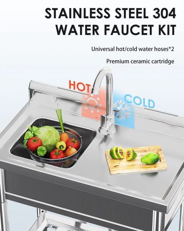 Alt view image 4 of 6 - Stainless Steel Utility Sink, Freestanding Outdoor Sink Station, Small Tub for Garage, Laundry, Kitchen, Farmhouse(Single Bowl)