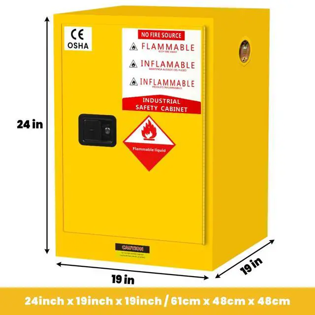 Alt view image 2 of 6 - 20 Gallon Flammable Storage Cabinet, 24" x 19" x 19" | Fire Cabinet with ESD Grounding Cable, Stainless Steel Adjustable Shelf Flammable Safety Cabinet for Chemical Storage
