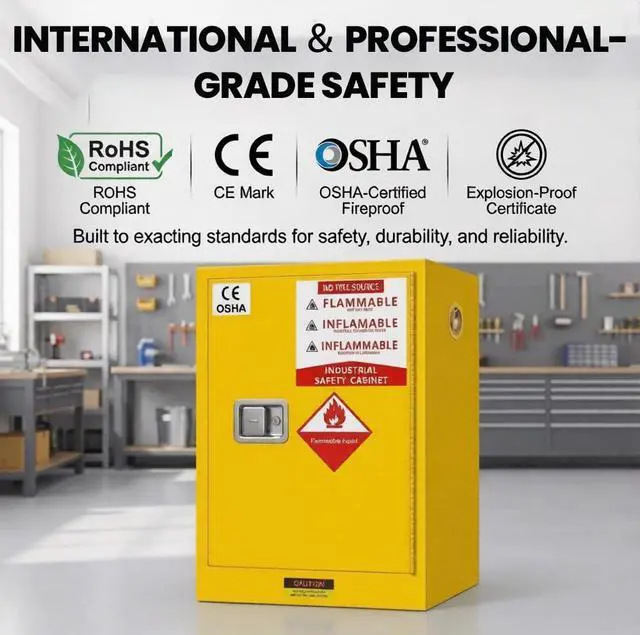 Alt view image 4 of 6 - 20 Gallon Flammable Storage Cabinet, 24" x 19" x 19" | Fire Cabinet with ESD Grounding Cable, Stainless Steel Adjustable Shelf Flammable Safety Cabinet for Chemical Storage