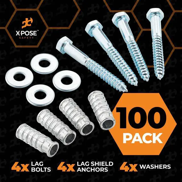 Alt view image 3 of 6 - Concrete Anchors Set with 4"" Lag Bolt, Lag Shield and Washer - 100 Sets per Pack - 1/2"" Bolt Lag Screws 4-Inch for Speed Bumps for Asphalt - Galvanized Steel Lag Bolts