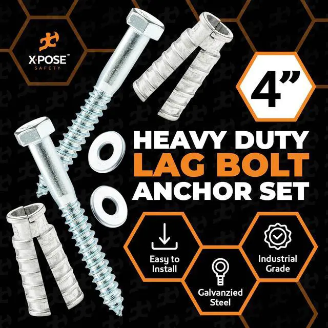 Alt view image 4 of 6 - Concrete Anchors Set with 4"" Lag Bolt, Lag Shield and Washer - 100 Sets per Pack - 1/2"" Bolt Lag Screws 4-Inch for Speed Bumps for Asphalt - Galvanized Steel Lag Bolts