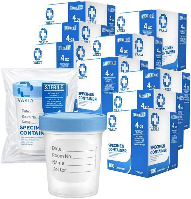 Main image of Sterile Specimen Cups 4 oz (Pack of 900) Individually Bagged Clear Urine Collection Cups with Leak-Proof Screw-On Lids