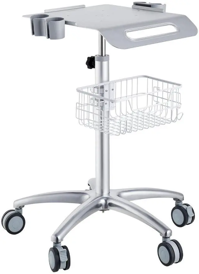 Main image of Medical Trolley with Wheels - Height Adjustable Gas Lift, Large Tabletop 19"×17", Stainless Steel Rolling Laptop Cart with Storage Basket,Mobile Metal Scanner Cart for Ultrasound/Dental/EKG/Lab