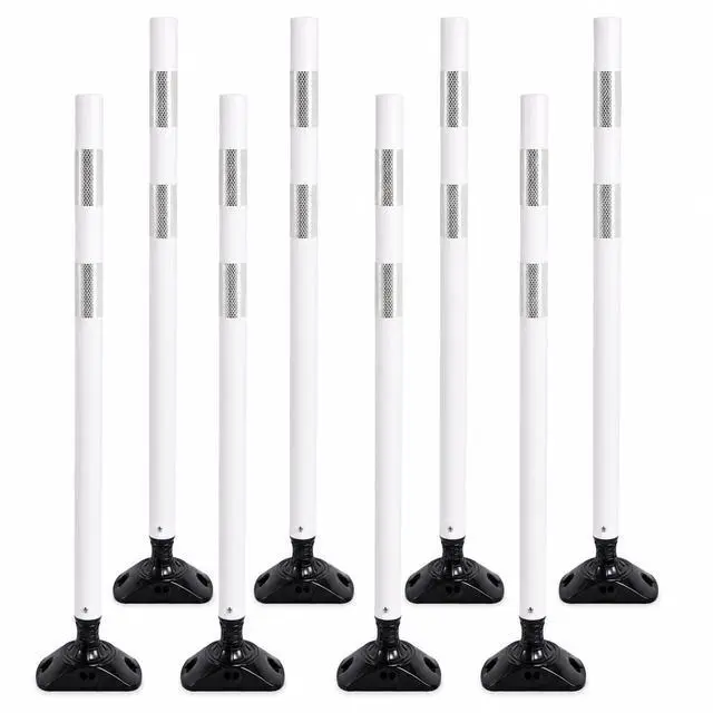 Main image of 8PCS 48" Traffic Delineator Posts with Detachable Base & High-Visibility Reflective Collars,White Durable Flexible Safety Cones for Work Zones, Parking Lots, and Roadways