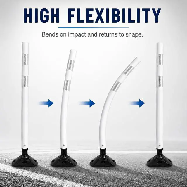Alt view image 6 of 6 - 8PCS 48" Traffic Delineator Posts with Detachable Base & High-Visibility Reflective Collars,White Durable Flexible Safety Cones for Work Zones, Parking Lots, and Roadways