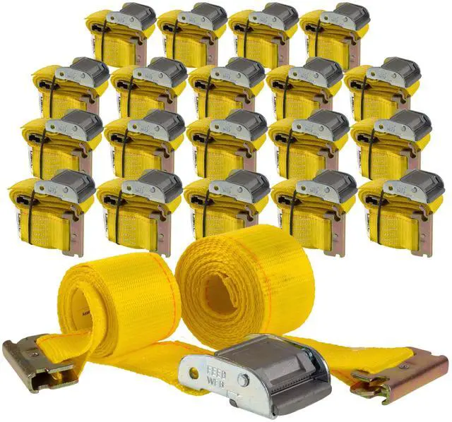 Main image of E-Track Cam Buckle Straps (20-Pack), 2 Inch x 12 Foot E Track Straps with Cam Buckle and Spring E-Fittings, 2,500 LBS Break Strength, Easy-to-Use Tiedowns in Vans and Trailers