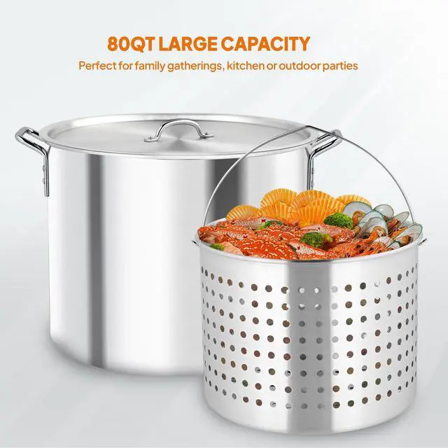 Alt view image 3 of 6 - 80QT Turkey Fryer with Aluminum Boiler Steamer Basket & 150,000BTU Propane Burner, Outdoor Gas Deep Fryer & Seafood Crawfish Boil Pot Set with High Pressure Propane Regulator and Hose