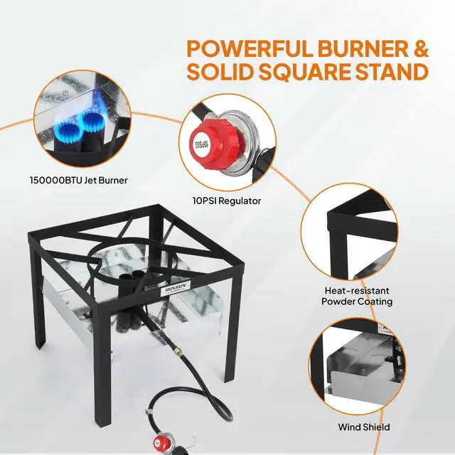 Alt view image 4 of 6 - 80QT Turkey Fryer with Aluminum Boiler Steamer Basket & 150,000BTU Propane Burner, Outdoor Gas Deep Fryer & Seafood Crawfish Boil Pot Set with High Pressure Propane Regulator and Hose